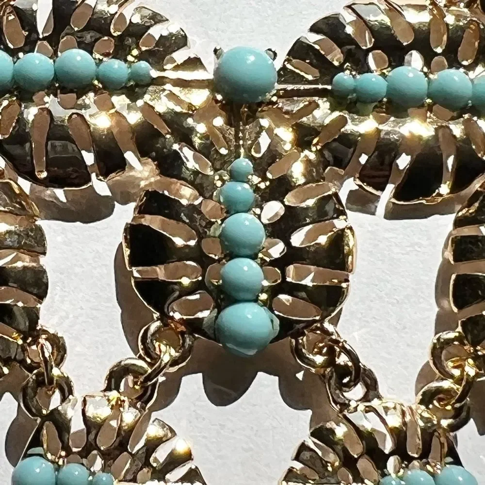 Chandelier Boho Aztec Turquoise Faux Stone Gold Tone Necklace